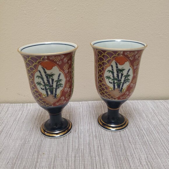 Oriental Pair Of Small Ceramic Chalices - Picture 13 of 13